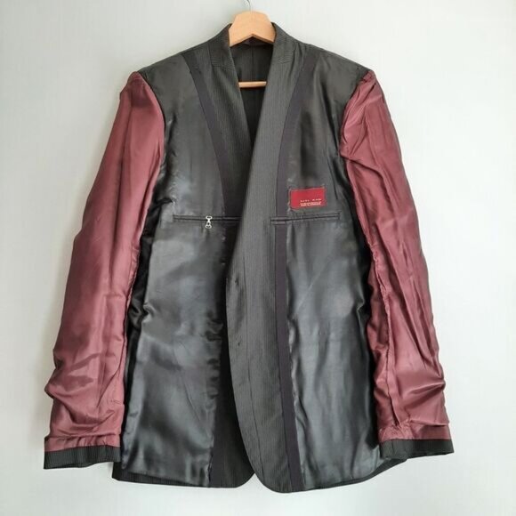 ZARA MAN Cotton Blend Blazer Jacket Pin-Stripe Black Men's Sz 40 R Flawed - Picture 12 of 16